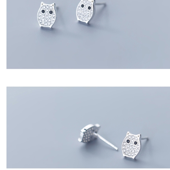 NEW 925 Sterling Silver Owl Pave Diamond Studs - Picture 4 of 7